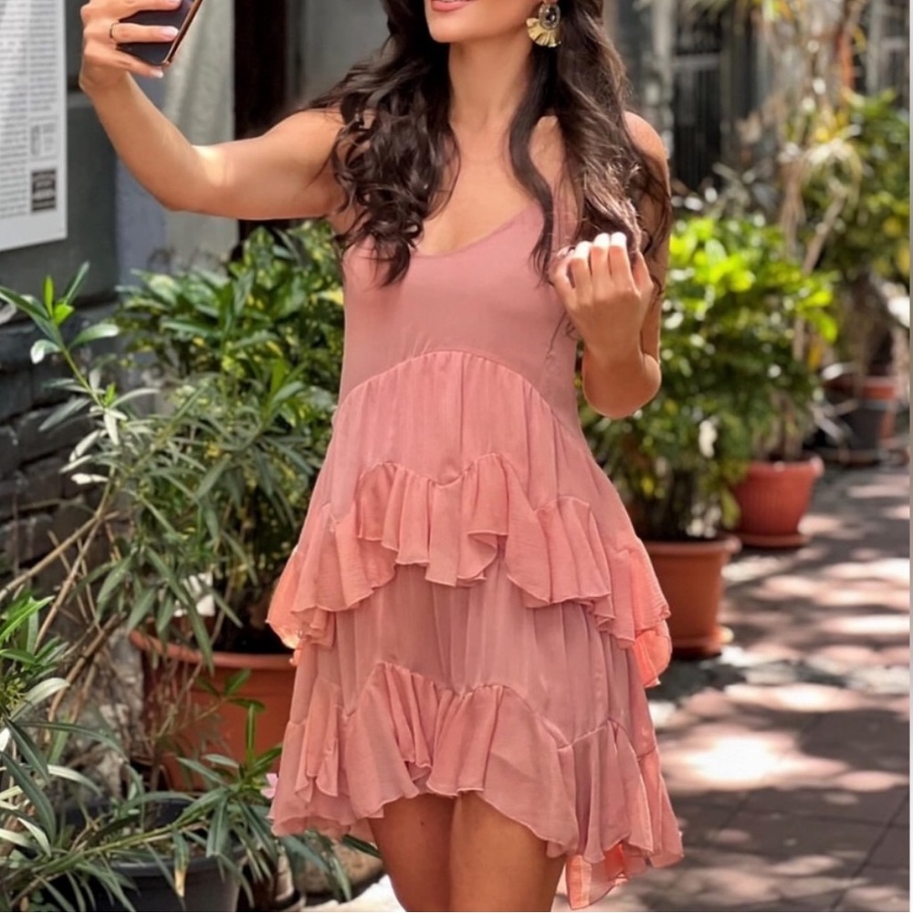 Zara NWT salmon pink ruffled tiered layered mini dress - ZW collection